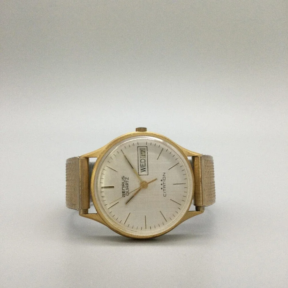 Vintage Benrus Citation Mens Watch 34mm Gold Tone 3 Star NOT RUNNING FOR PARTS